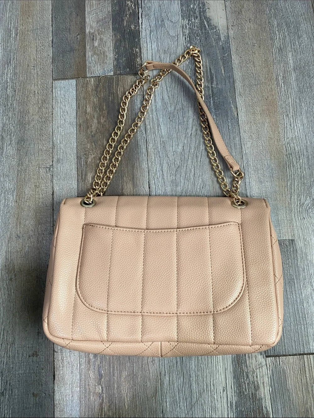 Aldo Nude Quilted & Pebbled Shoulder Bag with Gold Chain